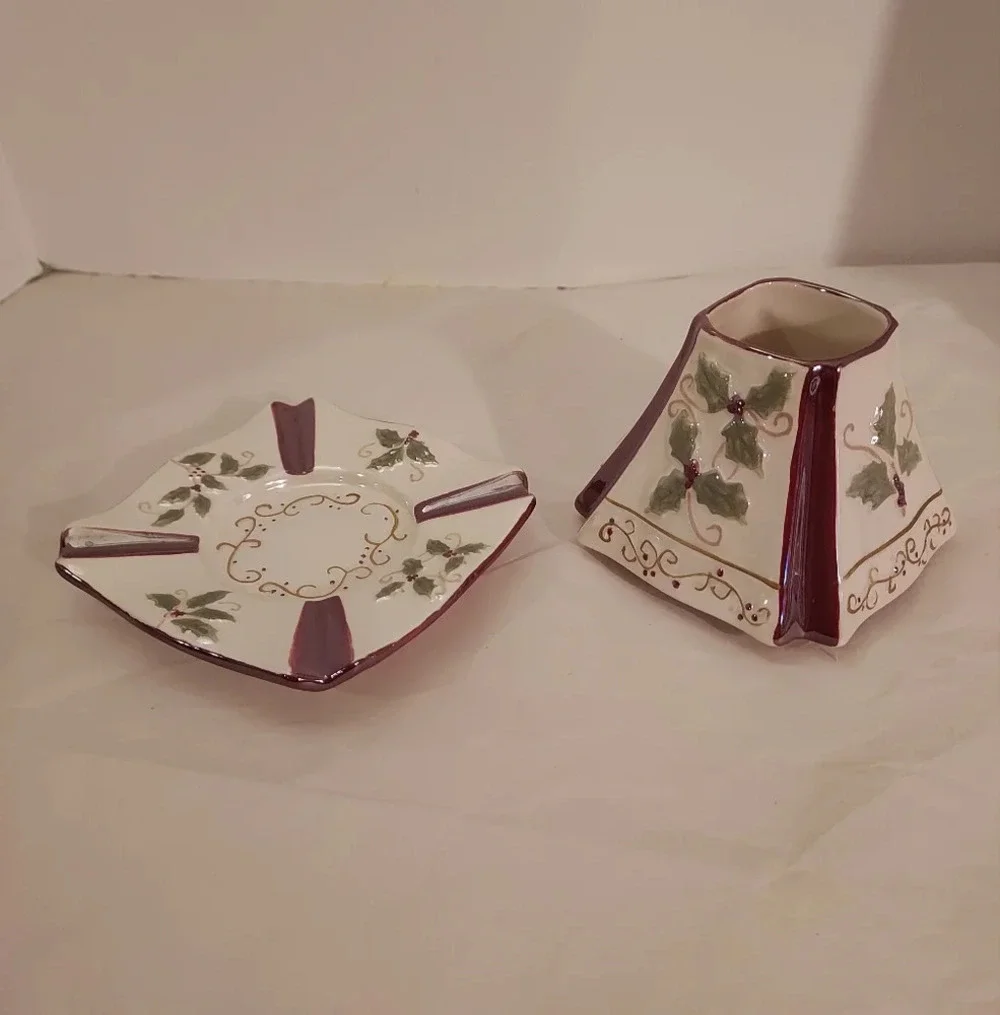 Yankee Candle Holiday/Christmas Holly Cranberry Small Jar Shade and Under Plate